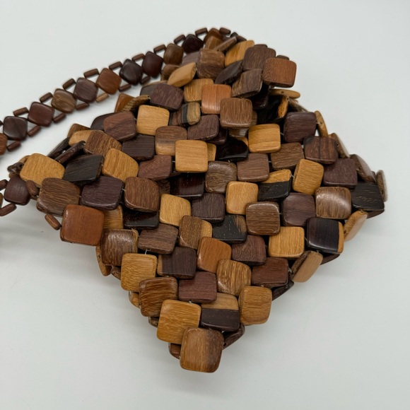Vintage Wood Abstract Tile Shoulder Bag - Picture 3 of 8